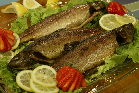 Prepared trout on a platter