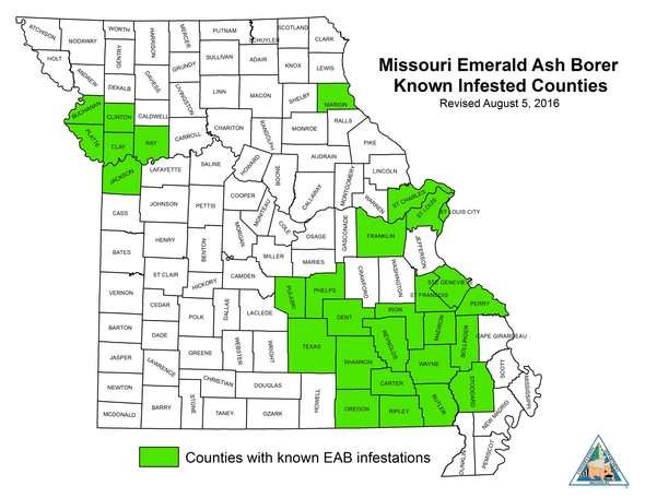 Map of emerald ash borer county map