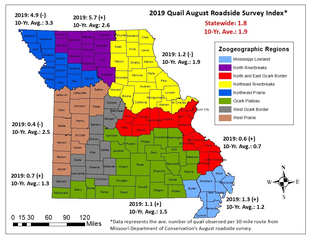 region map of quail roadside survey index