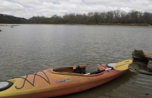 Kayak docked on lake