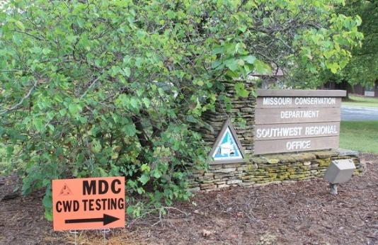 MDC CWD testing sign outside Southwest Regional office