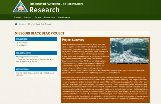 Screenshot of the black bear research website.