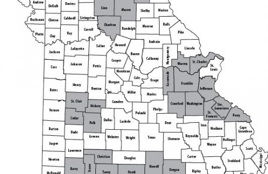 Map of Missouri counties showing MDC CWD Management Zone