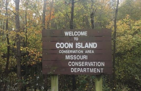 Coon Island Conservation Area sign