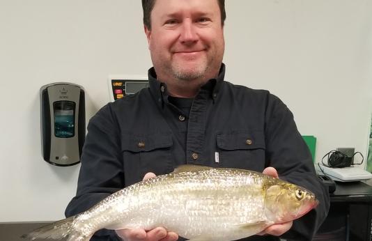 Craig Barulich holding the new state-record skipjack herring