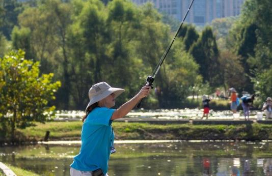 woman fishing at lake