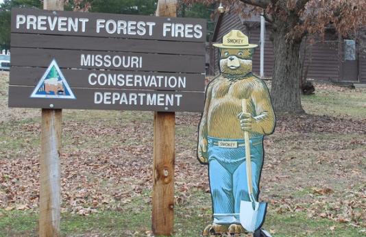 A sign of Smokey the Bear urging the public to prevent forest fires.