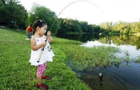 Little girl pond fishing